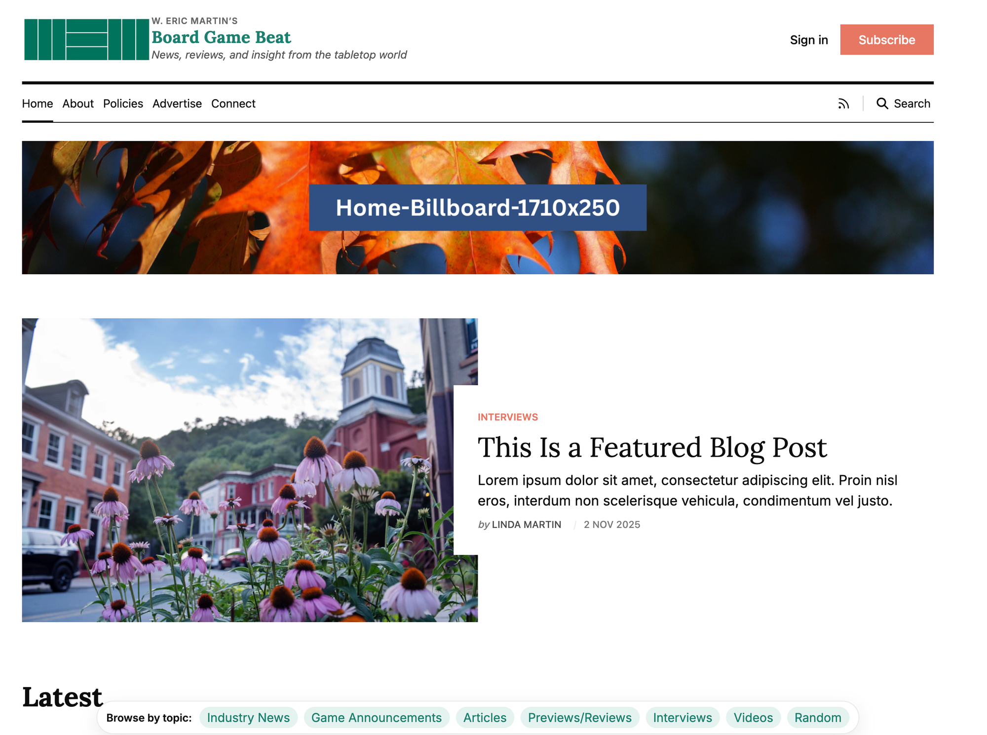 Website mock-up showing an excerpted post and an ad banner