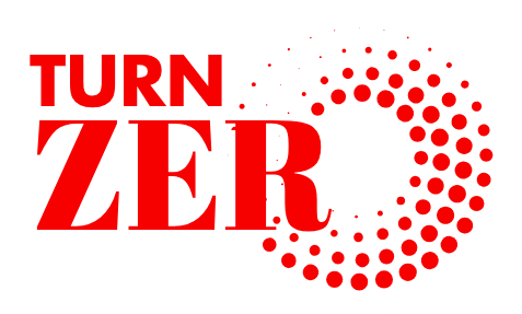 Logo reading "Turn Zero", with the final O being a circle comprised of dozens of dots