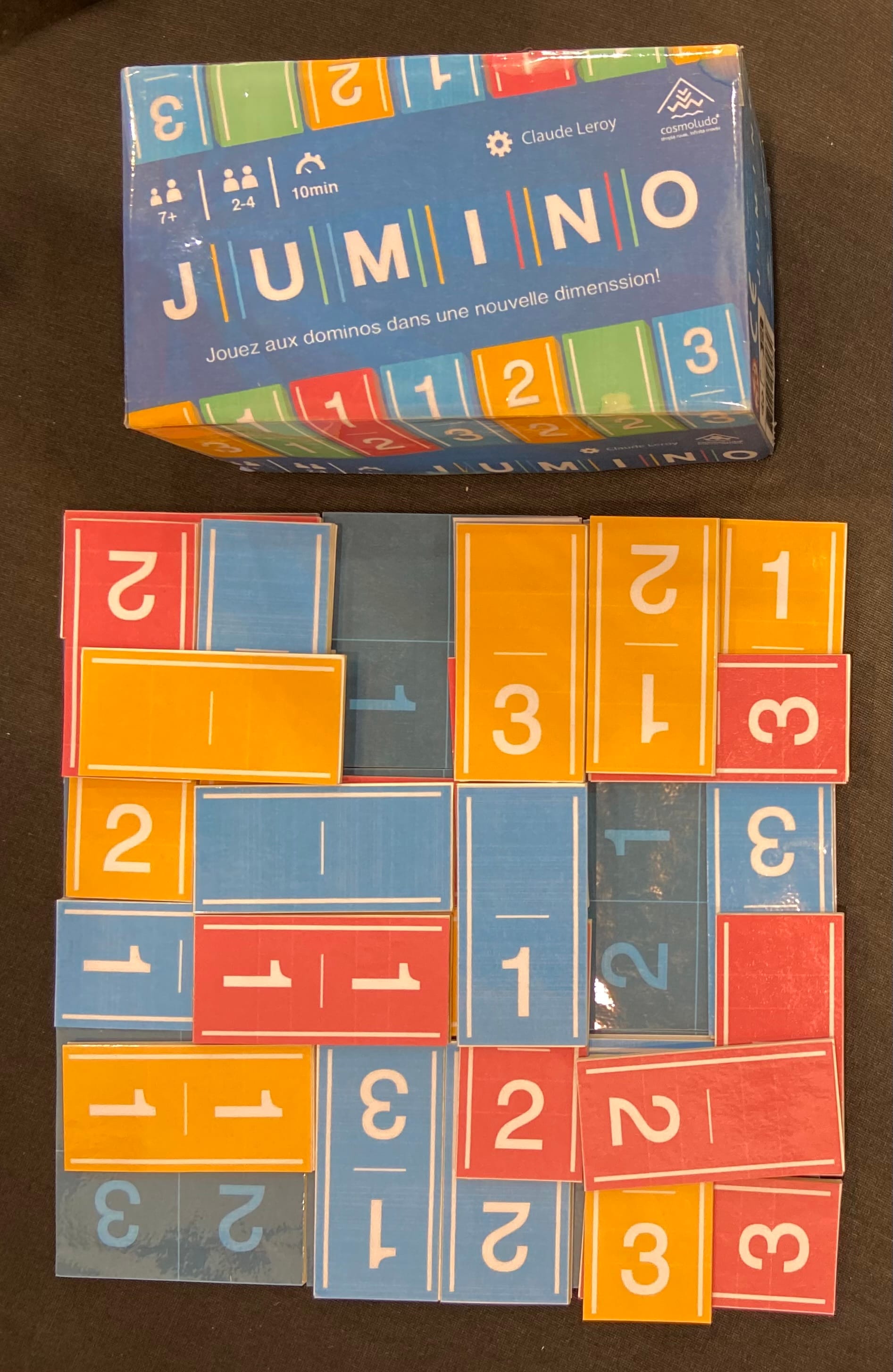 A 6x6 grid covered with domino tiles in three colors, with each tile showing two numbers from 0-3