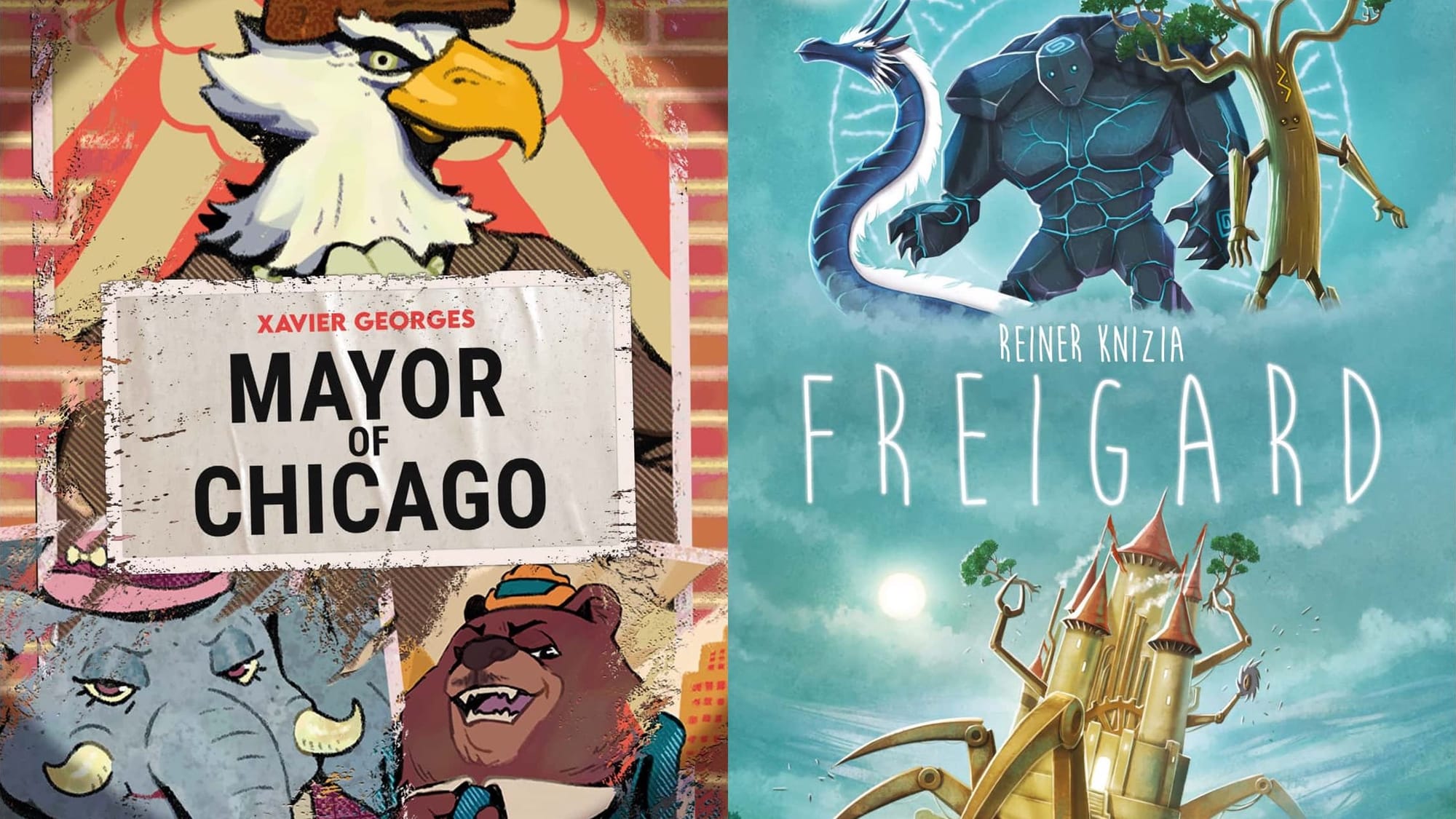 Partial front covers of the games Mayor of Chicago and Freigard
