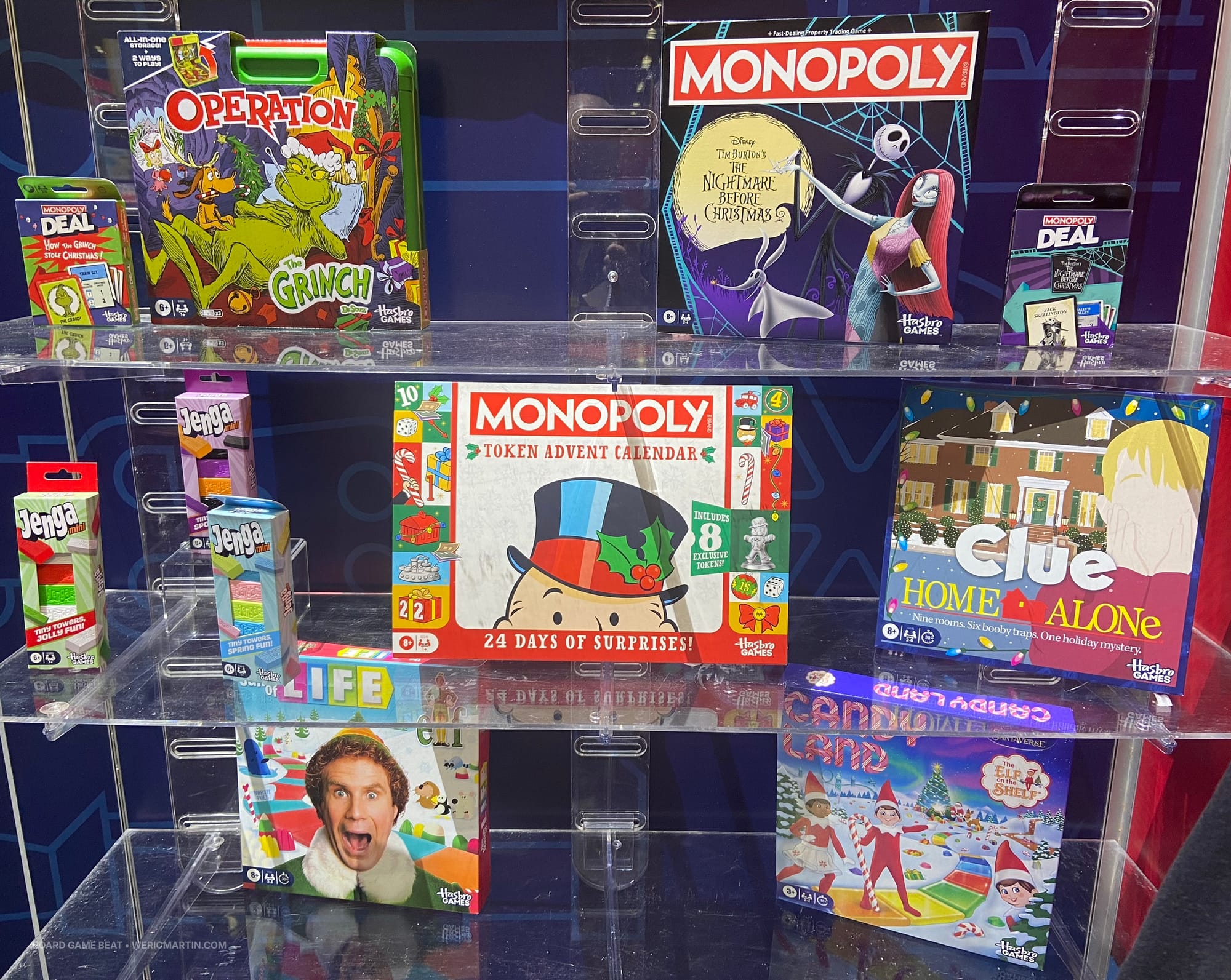 Three shelves hold the licensed games mentioned in the post below