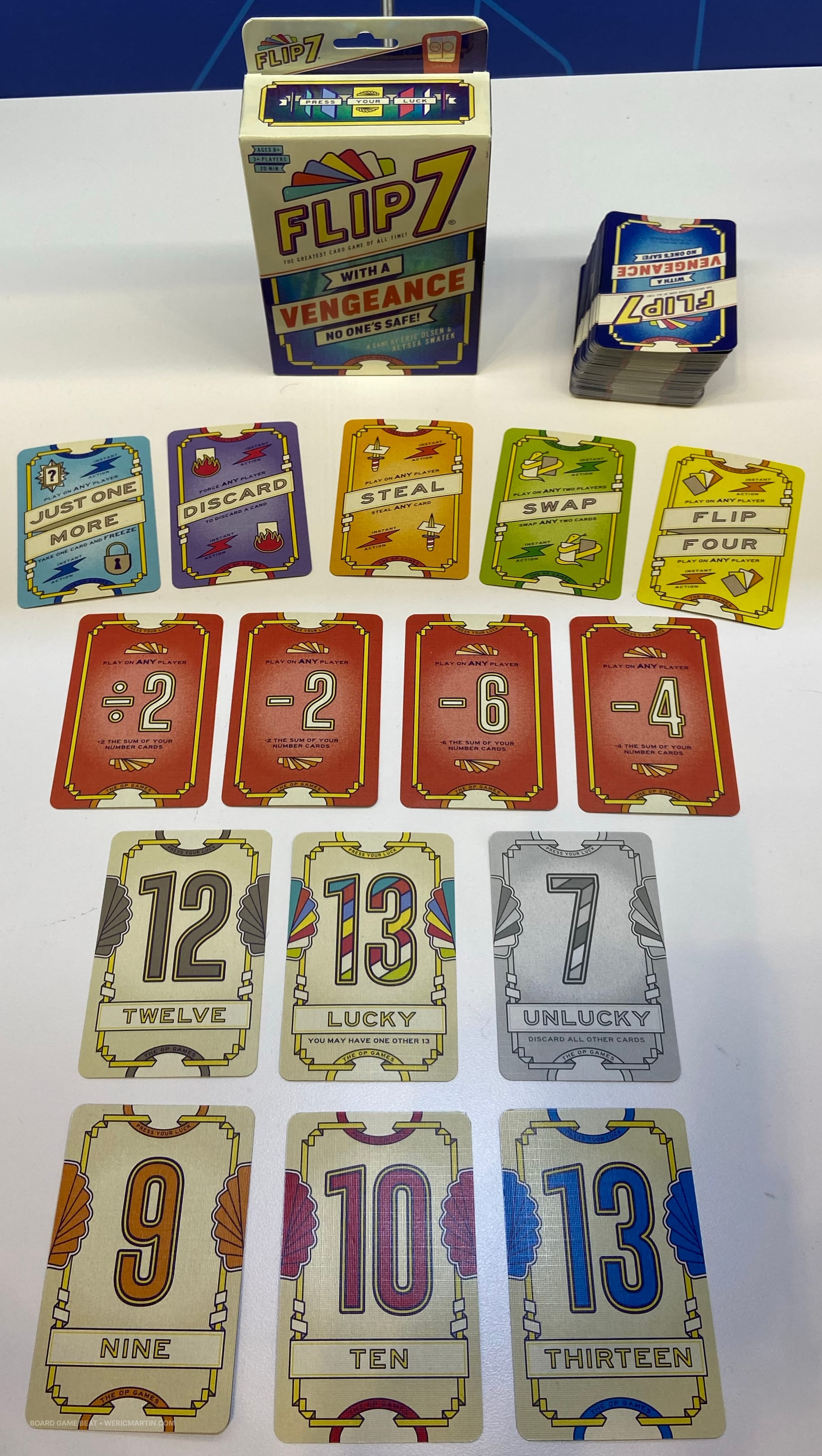 Box for Flip 7: With a Vengeance, along with sample cards