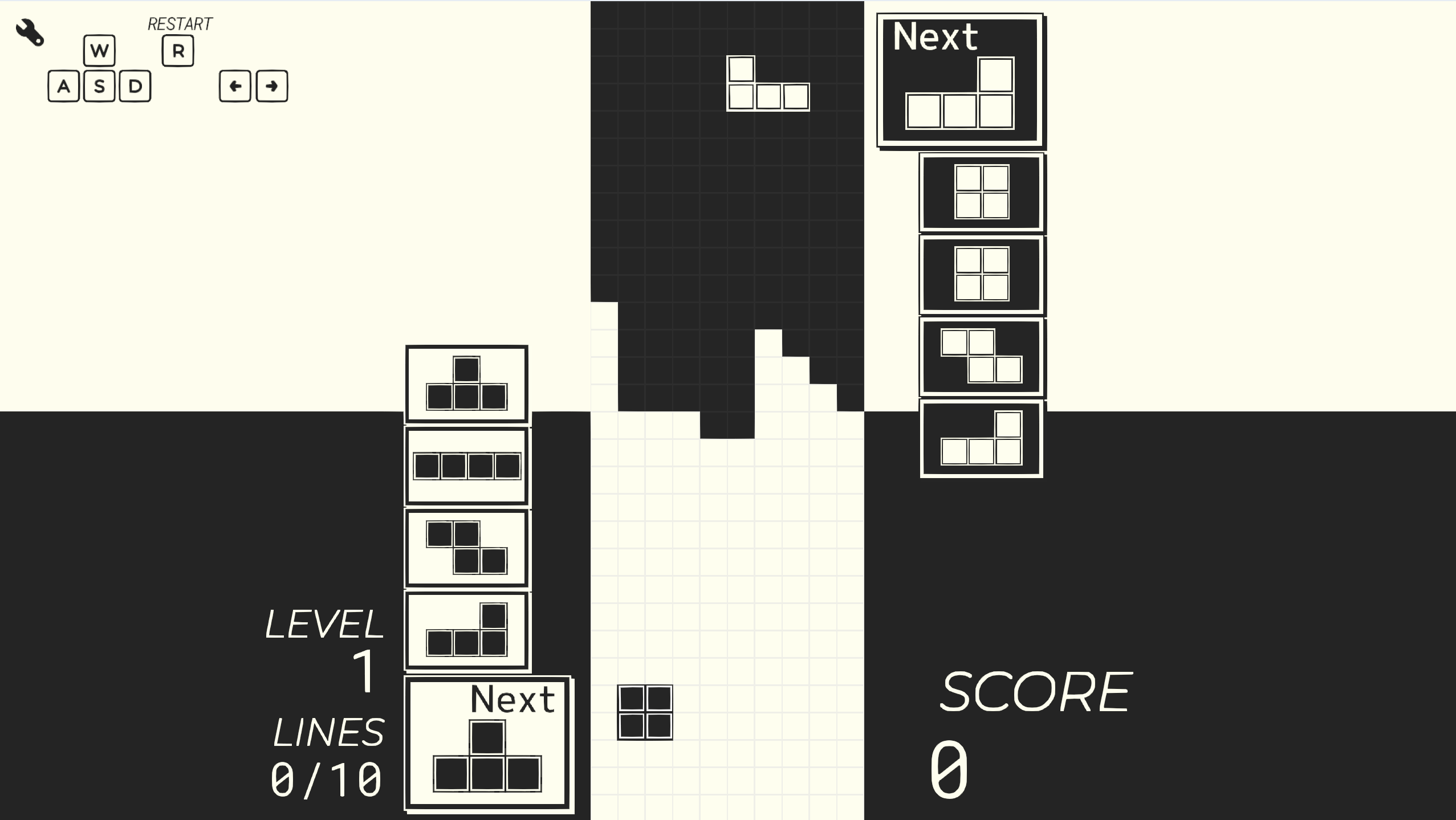 A screenshot of ウラオモテトリス, that is, Inside-Out Tetris near the beginning of play